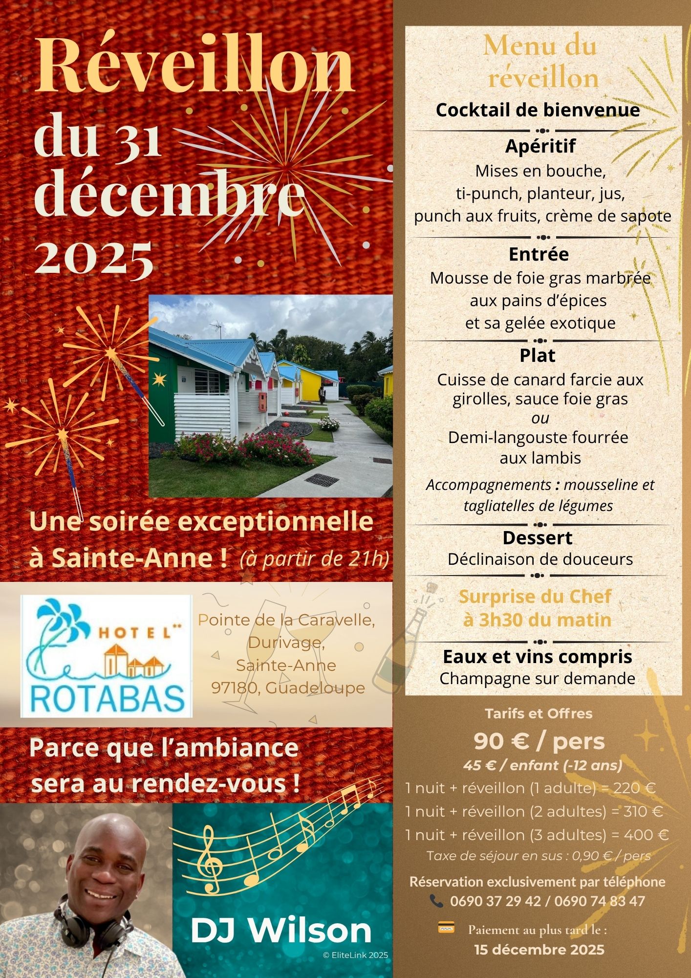 Réveillon du 31 décembre 2025 – Hôtel Le Rotabas (Sainte-Anne)