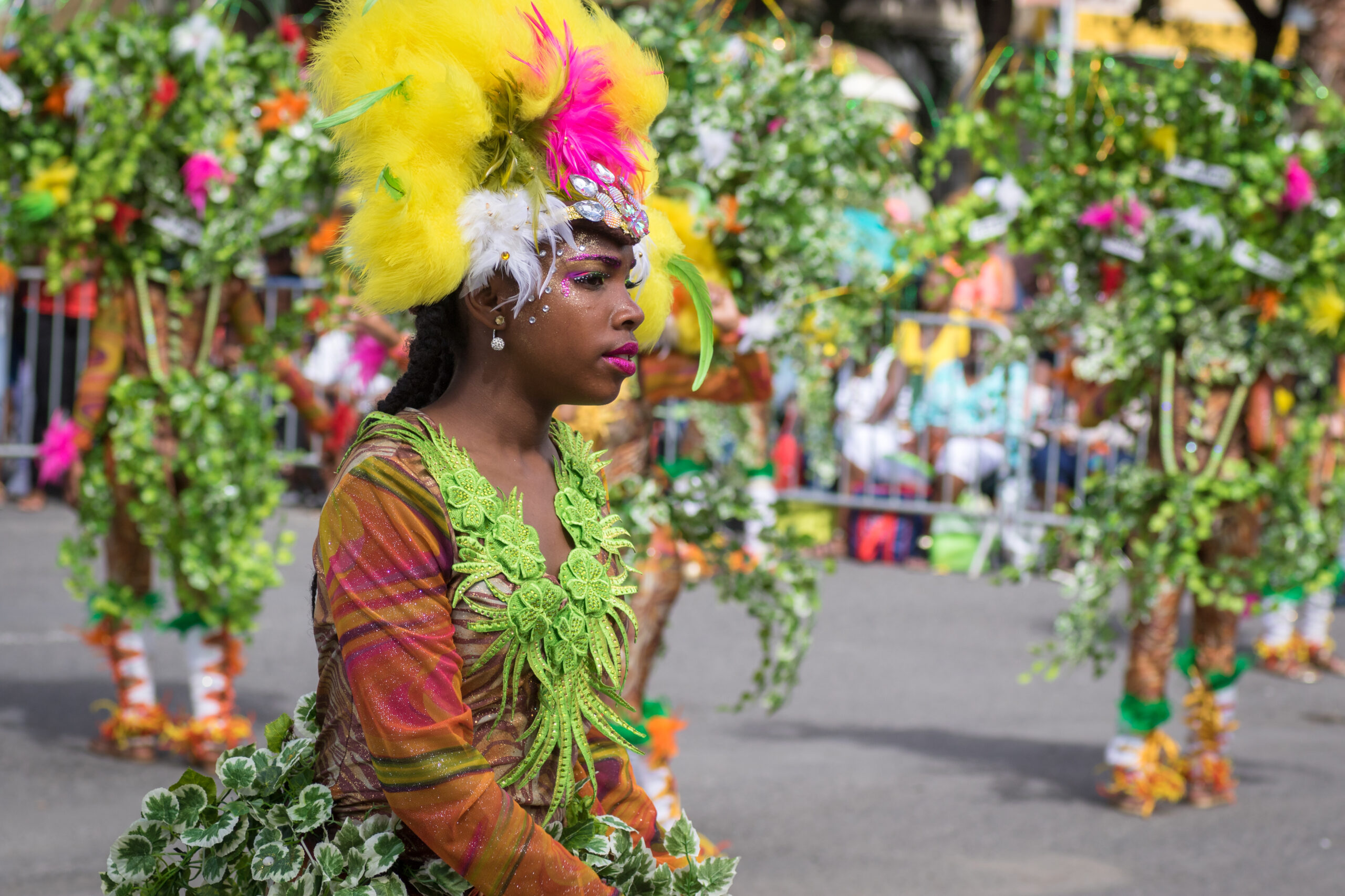 Carnaval en Outre-mer, costumes colorés, musiciens et ambiance de rue