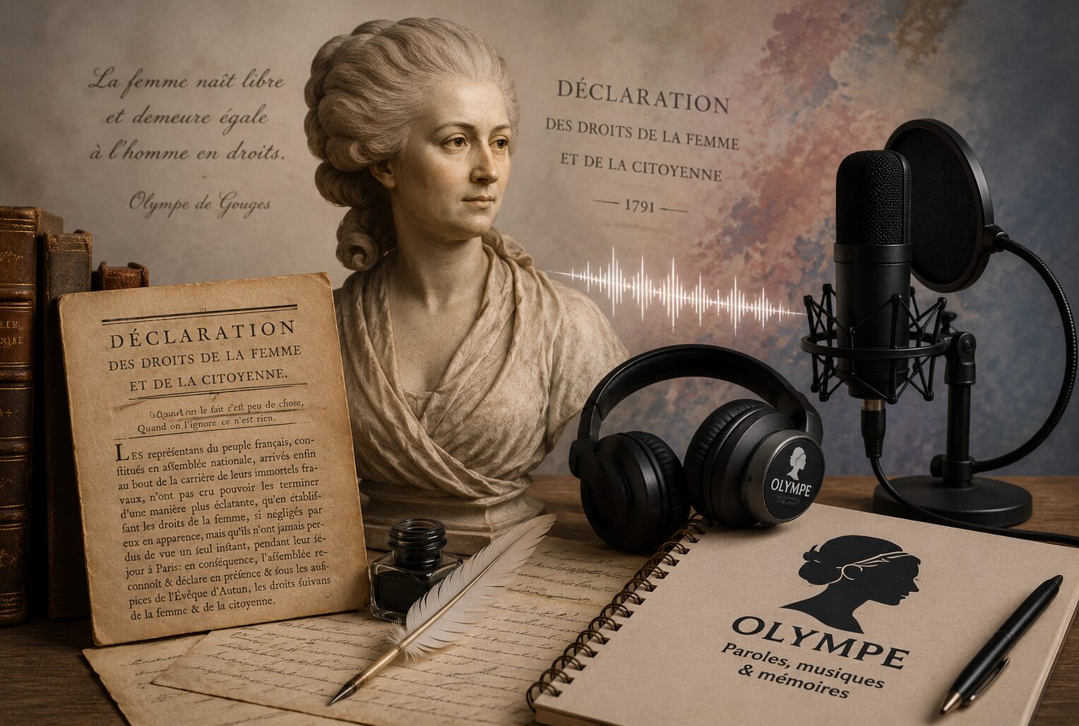 Illustration du projet OLYMPE Paroles musiques et mémoires reliant Olympe de Gouges à la création musicale contemporaine