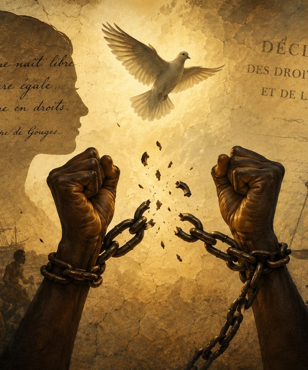 Abolition de l’esclavage illustration chaînes brisées liberté Olympe de Gouges droits humains