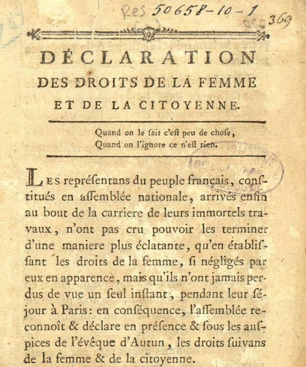 Déclaration des droits de la femme et de la citoyenne 1791 Olympe de Gouges document original