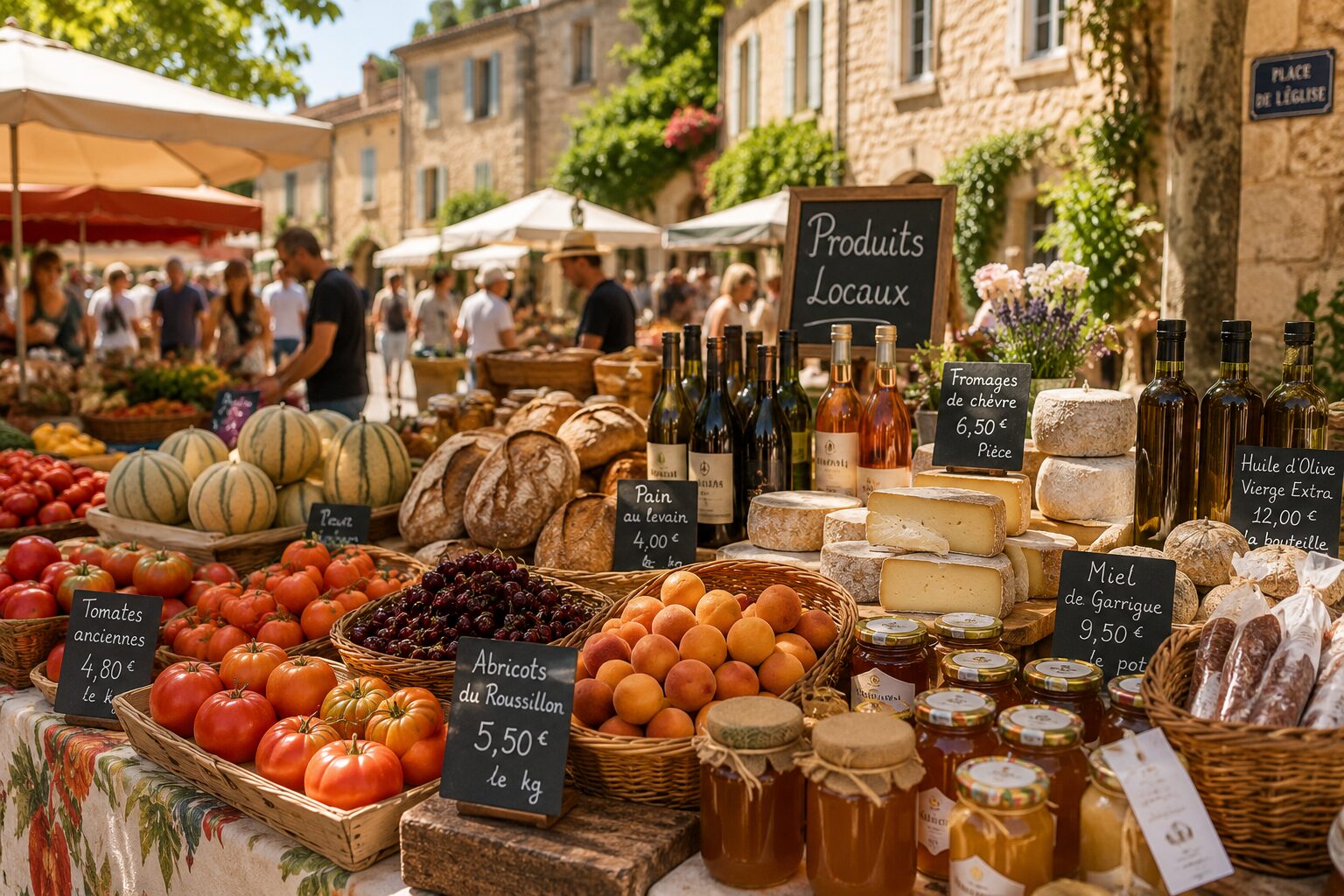 Produits locaux sur un marché d’été, terroir et savoir-faire